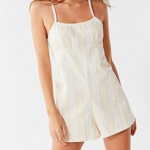 UO Empire Waist Denim Yellow Striped Romper Sz.2